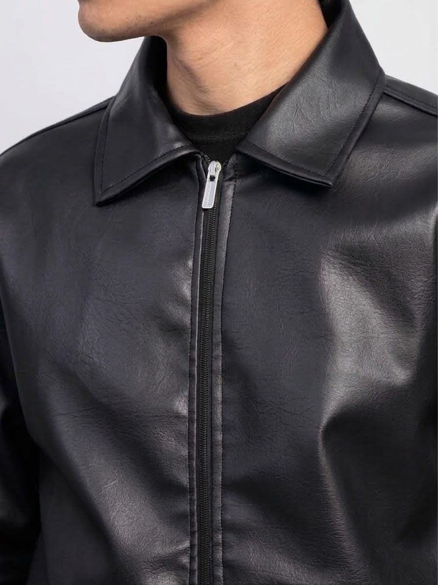 PU Leather Jacket for Men – Black & Burgundy