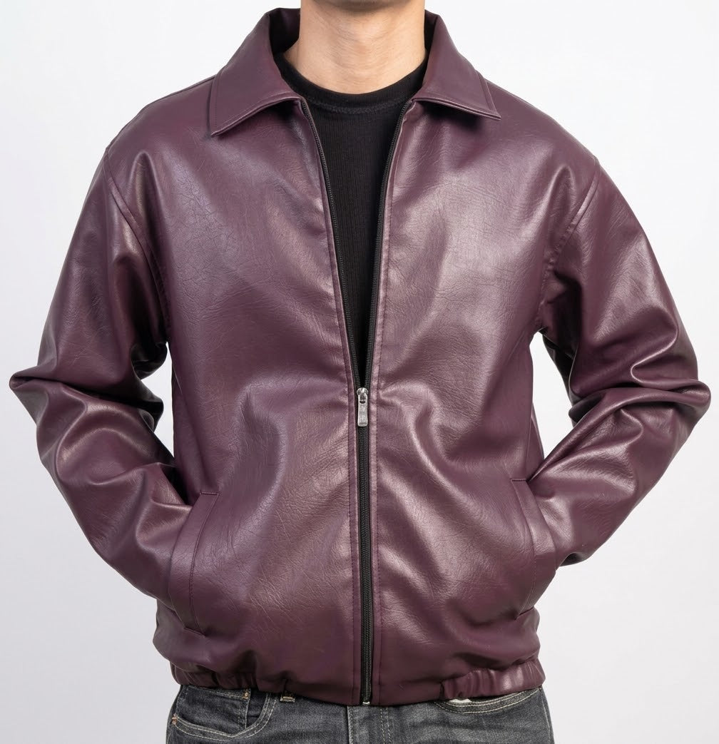 PU Leather Jacket for Men – Black & Burgundy