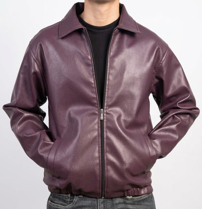 PU Leather Jacket for Men – Black & Burgundy