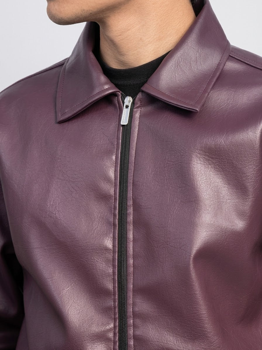 PU Leather Jacket for Men – Black & Burgundy