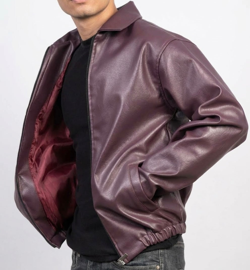 PU Leather Jacket for Men – Black & Burgundy